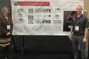 萨姆。哈里斯和Jen McCluskey在EDUCAUSE会议上的海报展示集中在Maryville的数字世界项目上.